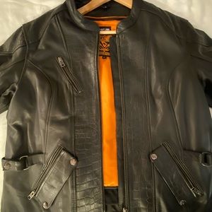 Wilson Black Leather Motorcycle jacket with zip out lining